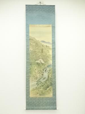 丸山翠城筆　彩色山水　肉筆絹本掛軸